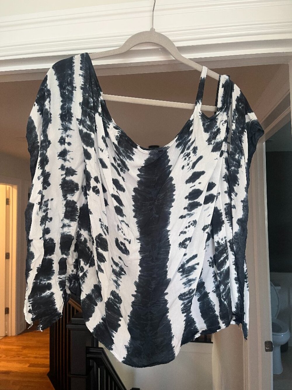 Elan Distressed Denim Blue Utility Button Down Shirt - Raw Hem - Size OS